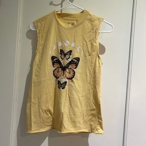 Pastel Orange Tank Top With Butterfly And Solar Eclipse Pattern
